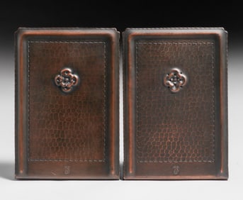 Roycroft Hammered Copper Little Journeys Bookends c1915