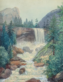 Lorenzo Latimer School Watercolor "Vernal Falls, Yosemite" c1910s