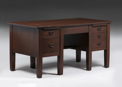 Gustav Stickley Six-Drawer Executive Desk c1910