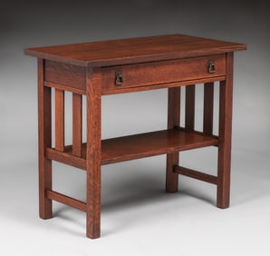 Stickley Brothers Narrow One-Drawer Slatted Table c1910