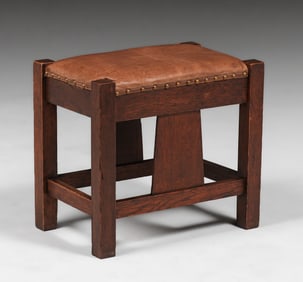 Grand Rapids Reverse-Tapered Slatted Footstool c1910