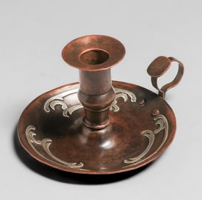 Ana Nunez de Brilanti - Taxco, Mexico Copper & Sterling Silver Candlestick c1940s