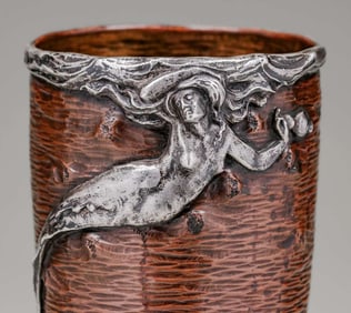 Art Nouveau  Hammered Copper & Silver Mixed Metal Vase c1905