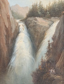 Early California Yosemite Falls Painting c1880s