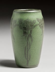 Early Marblehead Pottery Maude Milner & Sarah Tutt Stylized Rose Decorated Vase c1904-1907