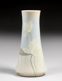 Owens Lotus Charles W. Chilcote Decorated Vase c1900s