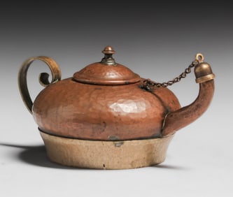 Small Turchin Co - New York Hammered Copper & Silver Aladdin's Lamp c1910