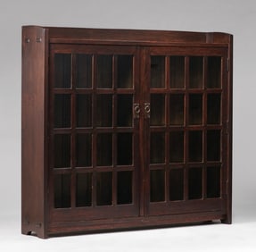 Early Gustav Stickley 66"w Two-Door Miter-Mullion Bookcase c1902