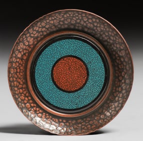 Arts & Crafts Hammered Copper & Enamel Tray c1930s
