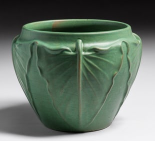 Weller Pottery Matte Green Leaf Jardiniere c1910