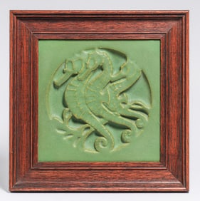 Rookwood Faience Matte Green Seahorse Tile c1910