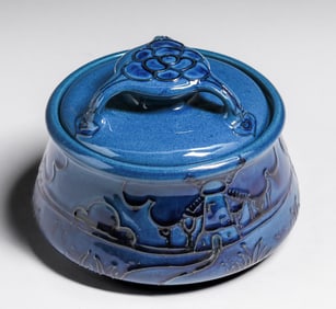 Weller Pottery Rhead Faience Squeeze-Bag Windmill Humidor c1905