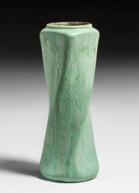 Zanesville Matte Green Twisted Vase c1910s