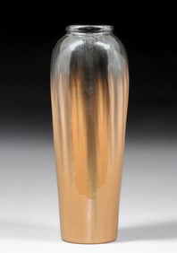 Tall Fulper Pottery 16"h Mirror Black Cat’s Eye Flambe Floor Vase c1910