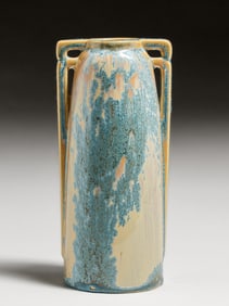 Eljer Pottery - Ford City, PA Two-Handled Blue Crystalline Vase c1920s