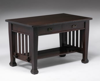 Roycroft Slatted Two-Drawer Library Table c1910