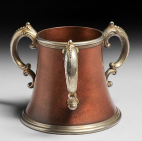 Manning Bowman Co Copper & Silver Three-Handled Vase c1900
