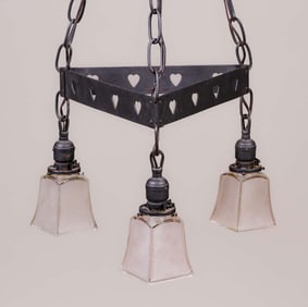 Early Roycroft Heart Cutout Chandelier c1905