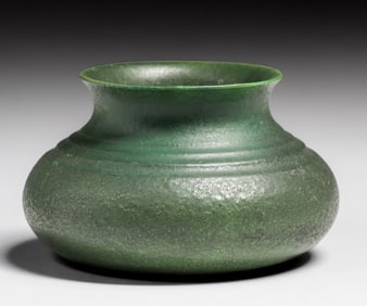 Grueby Pottery Dark Matte Green Vase c1910