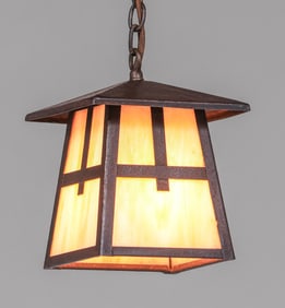Arts & Crafts Period Iron & Slag Glass Hanging Light c1910s