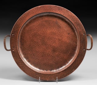 Gustav Stickley Hammered Copper Two-Handled Tray c1910