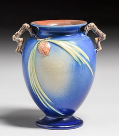 Roseville Blue Pinecone Two-Handled Vase c1930s