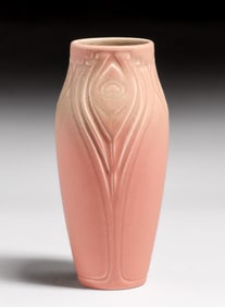 Rookwood Pottery #2121 Matte Pink Peacock Feather Vase 1926