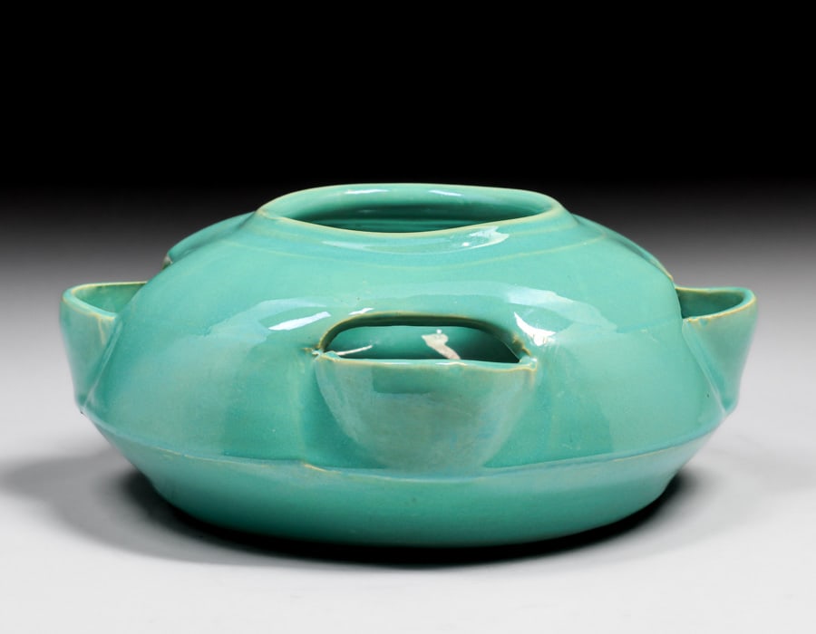 Bauer Pottery Turquoise Cutout Mat Carlton Cactus Bowl c1920: Bauer Pottery Turquoise Cutout Mat Carlton Cactus Bowl c1920. Unsigned. Perfect condition. 9.5"d x 4"h. Spend $7500 or more at this auction and all of your SHIPPING IS FREE within the lower 48 states.