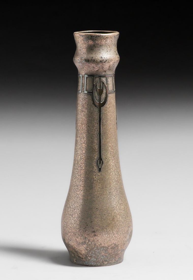 Silvercrest #2012 Sterling Silver on Bronze Silver-Plated Vase c1920 (1 of 4)