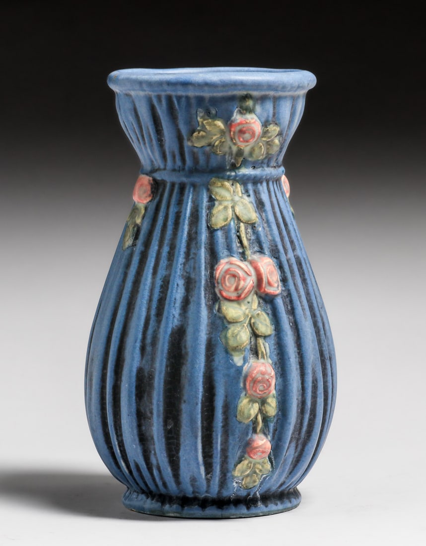 Weller Blue Drapery Vase c1915 (1 of 5)