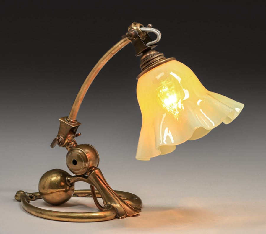 William Arthur Benson - English Arts & Crafts Brass & Art Glass Lamp c1900 (1 of 7)