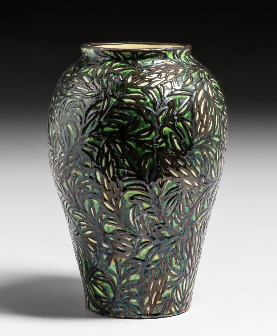 Large Prof. Max Laeuger - German Pine Needle Squeeze-Bag Vase c1900 (1 of 4)