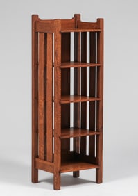 Tall Stickley Brothers Slatted Magazine Stand c 1910