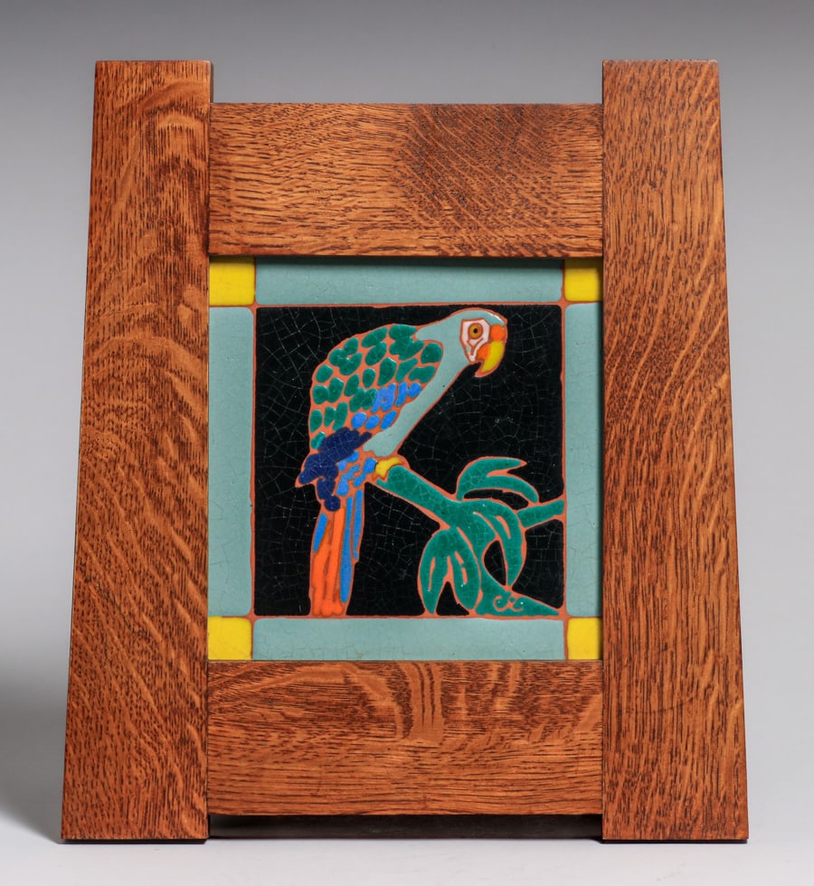 Contemporary Catalina Parrot Tile c2010: Contemporary Catalina Parrot Tile c2010. Unsigned. Perfect condition. Tile 8" x 8". Frame 14 5/8"h x 12 7/8"w Spend $7500 or more at this auction and all of your SHIPPING IS FREE within the lower 48 s