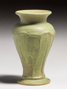 Contemporary Pewabic Pottery Matte Green Drip Vase c1990s: Contemporary Pewabic Pottery Matte Green Drip Vase c1990s. Signed. Perfect condition. 6.25"h x 3.5"d. FREE NATIONWIDE SHIPPING for all of your purchases at our Two Day Auction within the lower 48 stat