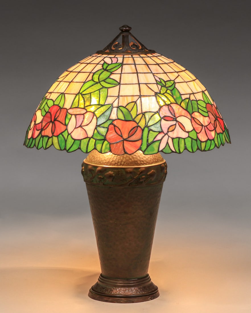 Arts & Crafts Leaded Glass & Cast Iron Lamp c1910s (1 of 7)