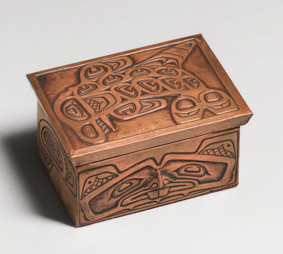 Northwest Coast Nuxalk Tribe Richard Dicks Embossed Copper Box c1990s (1 of 6)