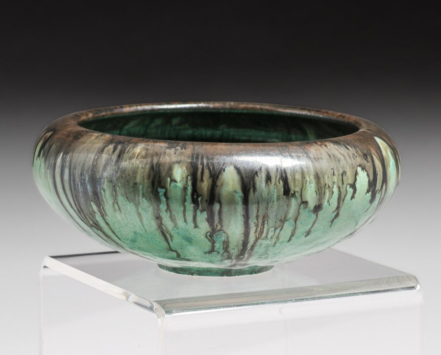 Fulper Pottery Green & Black Drip Bowl c1910s (1 of 6)