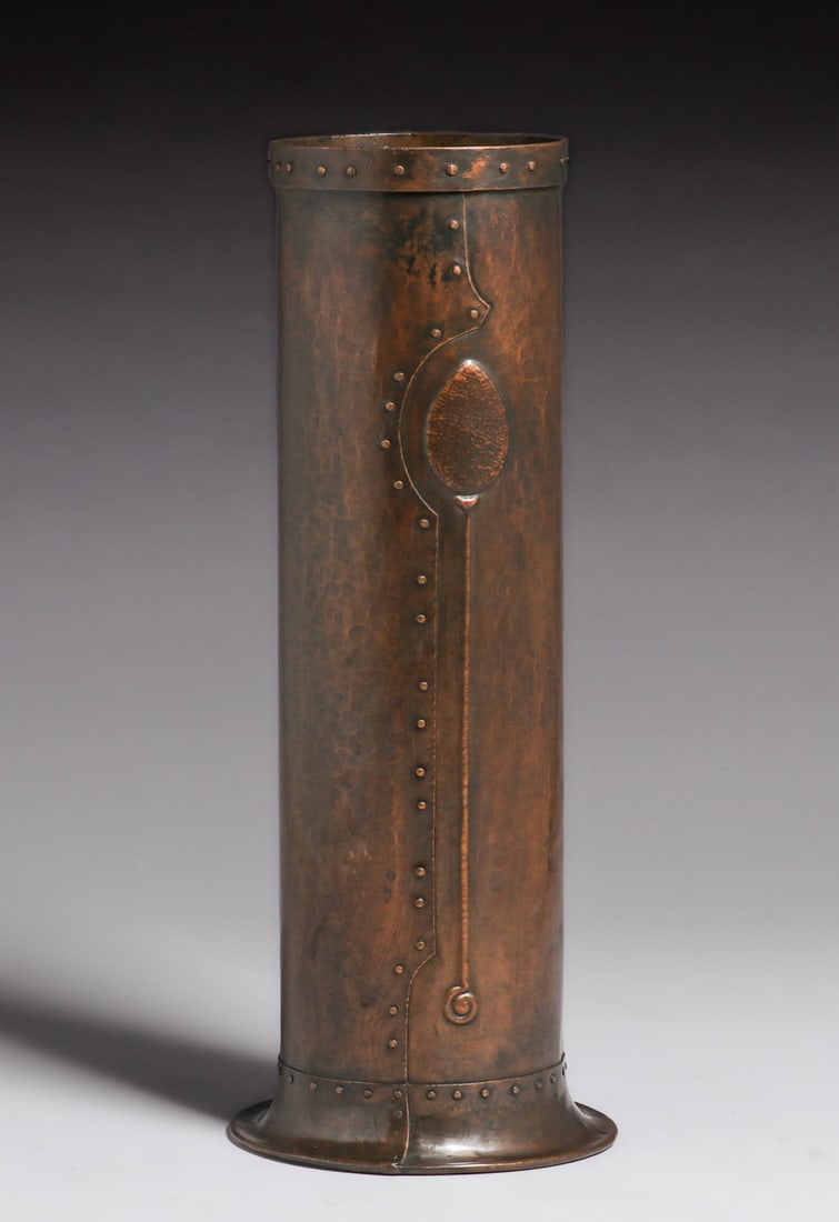 Stickley Brothers Hammered Copper & Brass Umbrella Stand c1905 (1 of 5)