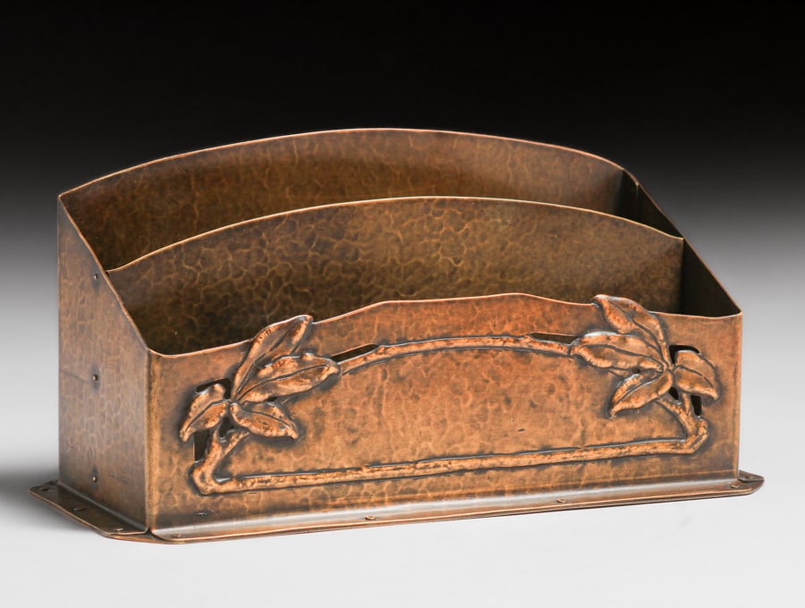 Rokesley Shop - Cleveland, Ohio Cutout Hammered Brass Letter Rack c1910 (1 of 6)