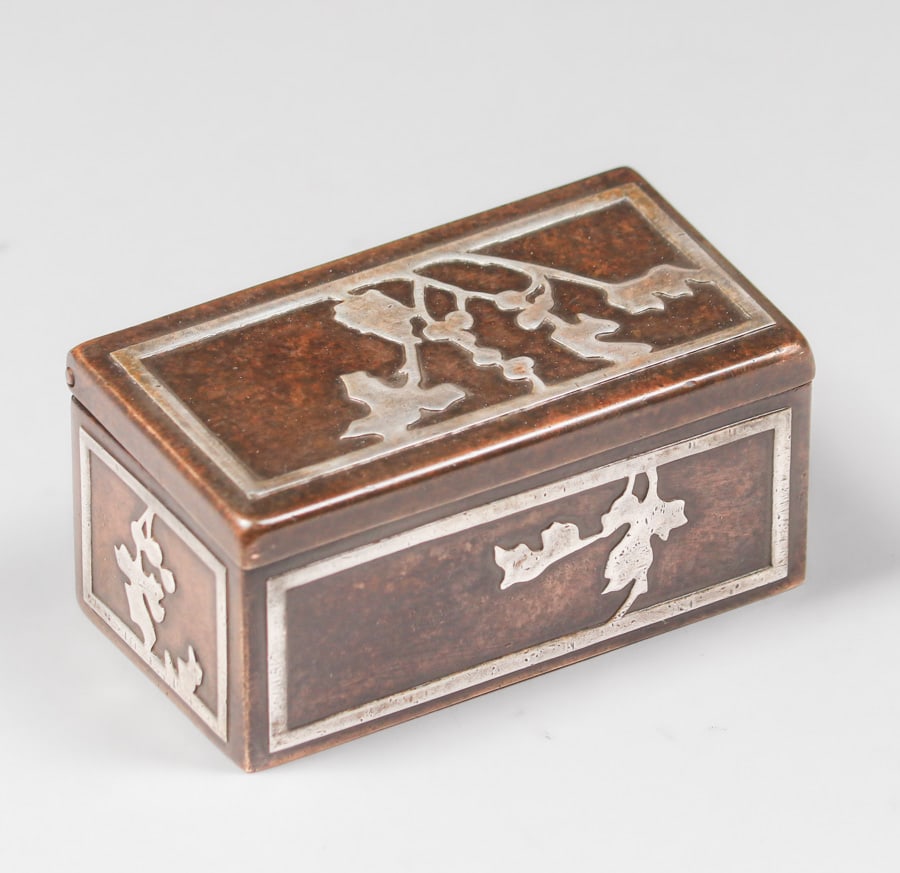 Heintz Sterling on Bronze Overlay Stamp Box c1912 (1 of 4)