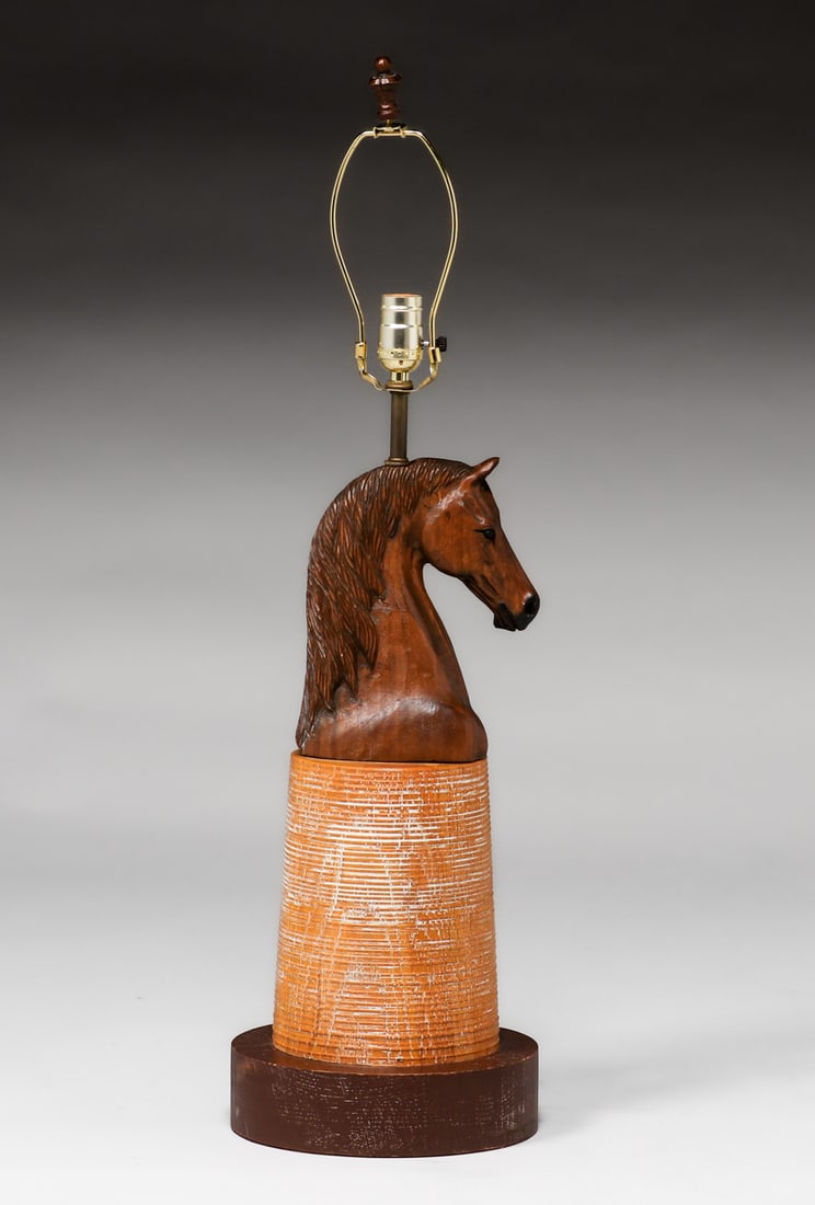 Western Hand-Carved Horse Lamp Base c1960s (1 of 7)