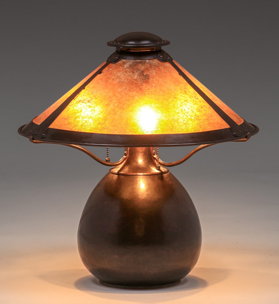 Early Dirk van Erp - Wiliam van Erp Hammered Copper & Mica Bulbous Lamp c1910 (1 of 6)