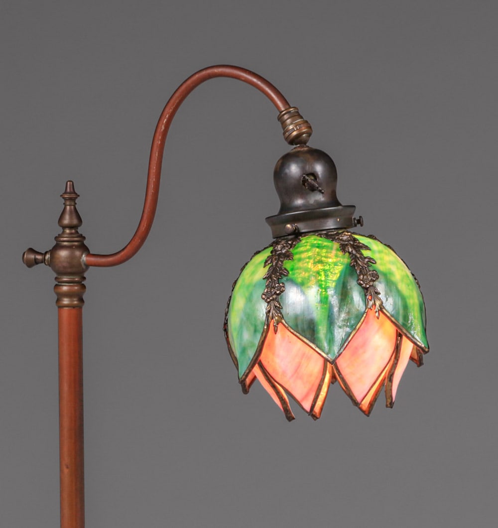 Handel Petite Floor Lamp Artichoke Curved Glass Shade c1910 (1 of 6)