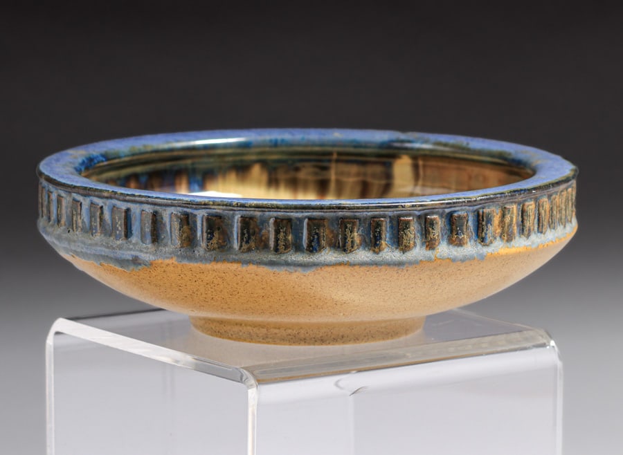 Fulper Pottery Chinese Blue & Matte Mustard Bowl c1910s: Fulper Pottery Chinese Blue & Matte Mustard Bowl c1910s. Signed. Perfect condition. 8.75”d x 2.5”h. FREE NATIONWIDE SHIPPING for all of your purchases at our Two Day Auction within the low