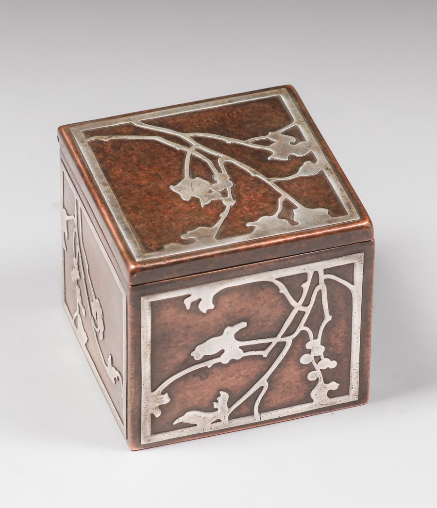 Heintz #1035 Sterling on Bronze Overlay Square Inkwell c1912 (1 of 5)