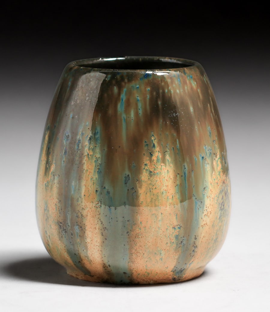 Fulper Pottery Mirror Black & Orange Flambe c1917-1920 (1 of 4)