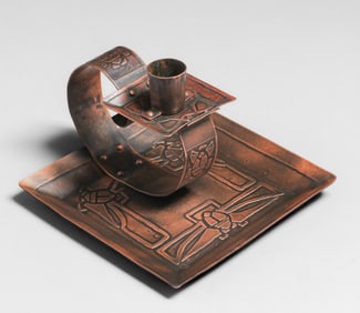 Carence Crafters Acid-Etched Square Candlestick c1910