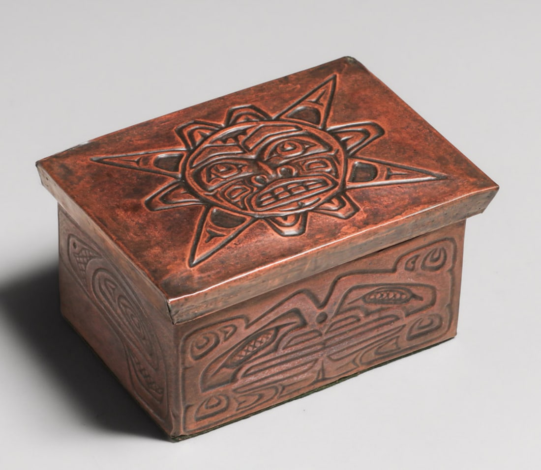 Northwest Coast Nuxalk Tribe Richard Dicks Embossed Copper Box c1990s (1 of 7)
