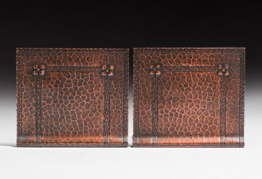 Roycroft Hammered Copper Square Flower Bookends c1915 (1 of 7)